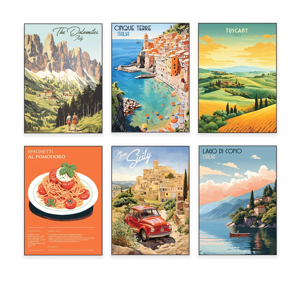 Tomato pasta recipe, Vernazza, Cinque Terre, Tuscany, Alps, Colosseum, Mount Etna, Sicily, Dolomites, Lake Como travel poster