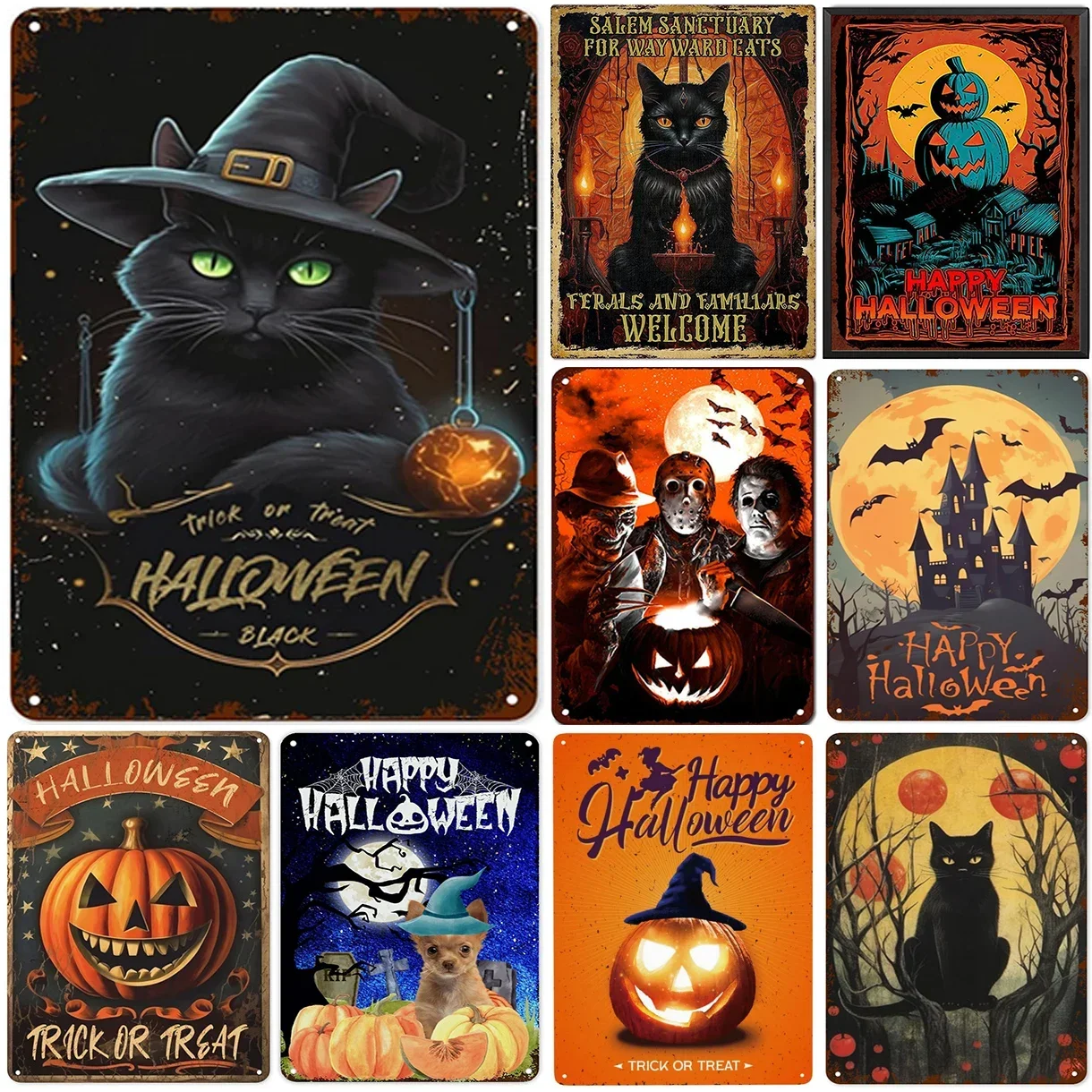 Happy Holloween Metal Tin Signs Wall Decoration Plaque Vintage Art Poster Iron Painting for Man Cave Home Cafe Garden Club Bar