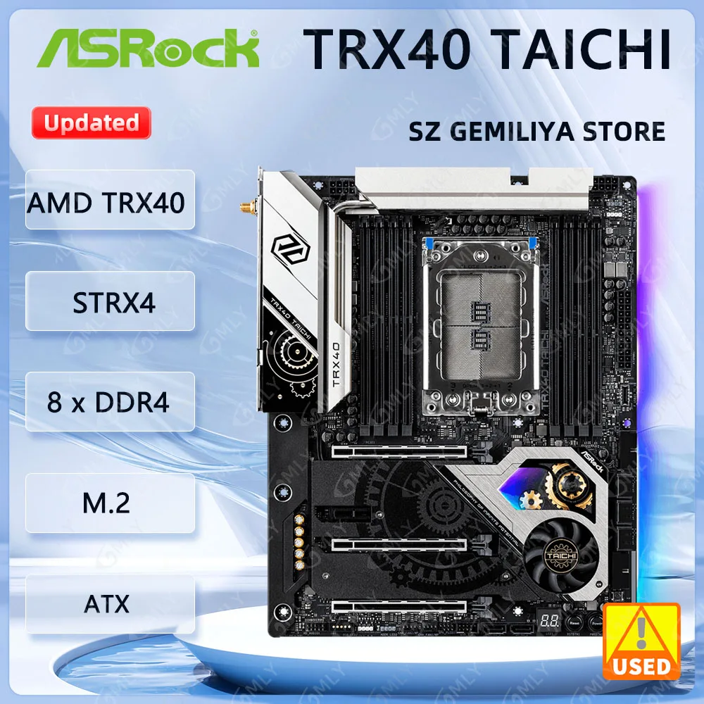 

ASRock TRX40 TAICHI Motherboard AMD TRX40 sTRX4 8×DDR4 DDR4 4666+(OC) 256GB 3970X 3960X 3990X cpu PCI-E 4.0 M.2 ATX used