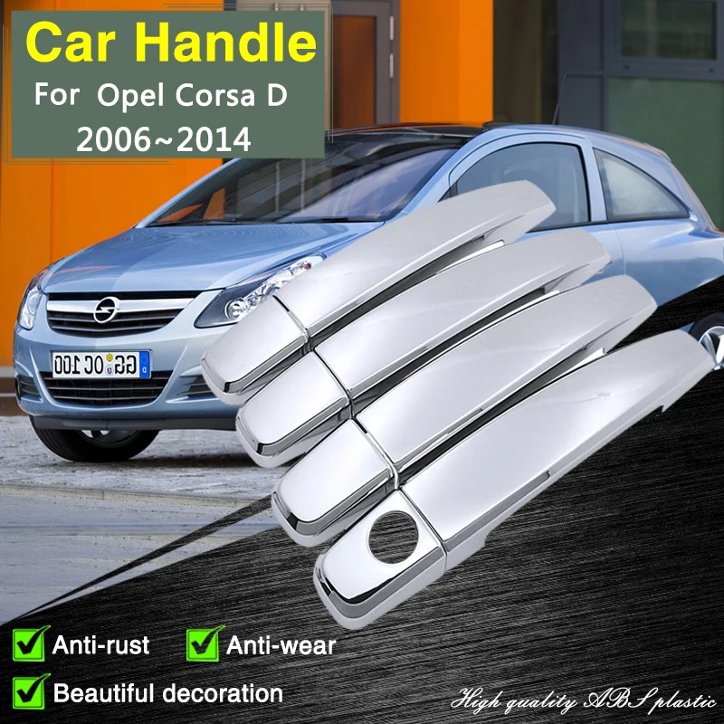 for Opel Corsa D S07 2006~2014 Vauxhall Corsa Chrome Door Handle Cover Car Accessories Rustproof Styling Creative Trim Stickers