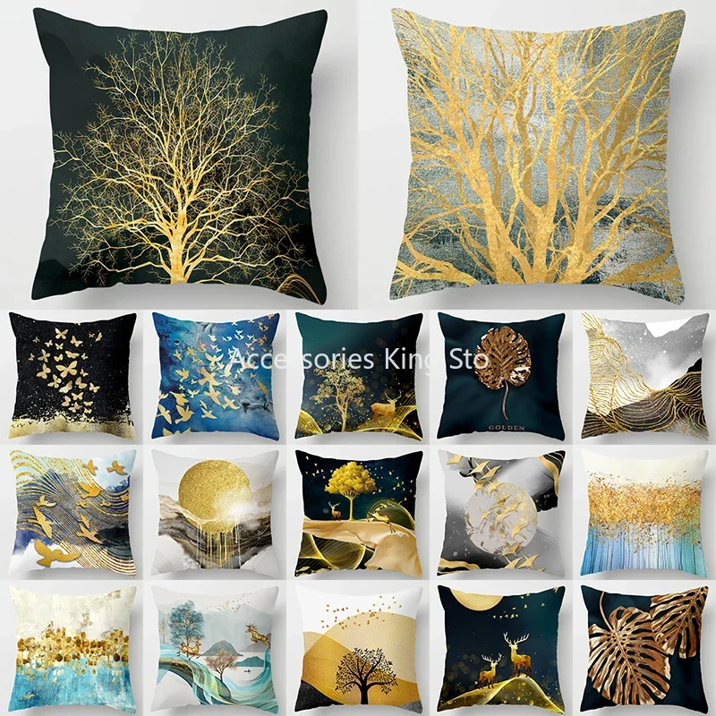 

45x45cm Pillow Case Golden Tree Forest Polyester Throw Pillow Cushion Cover Car Home Decor Sofa Bed Decorative Pillowcase