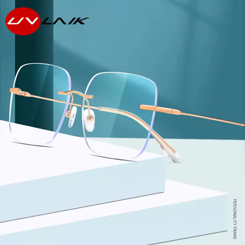 UVLAIK Anti-blaues Licht Quadratische Computer Myopie Gläser Randlose Retro Brillen Hyperopie Brillen Gläser Rahmen