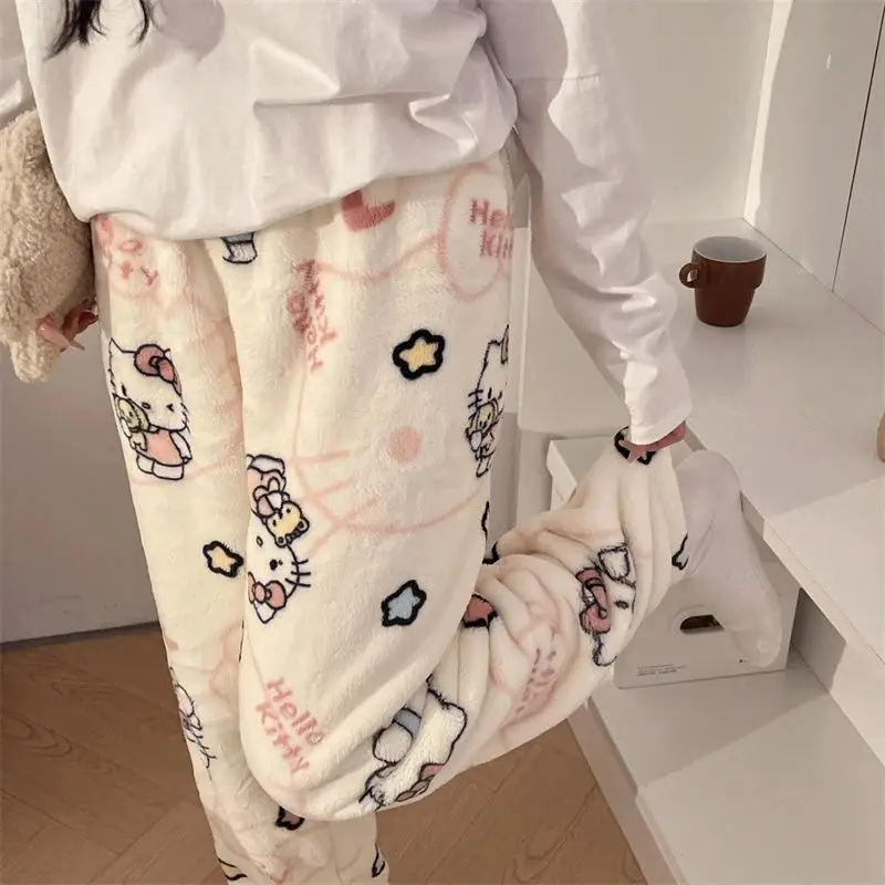 

Sanrio Hello Kitty Women's Pajama Pants Kawaii Cartoon Winter Sleeping Pant Flannel Sleepwear Trousers Casual Warm Homewear New