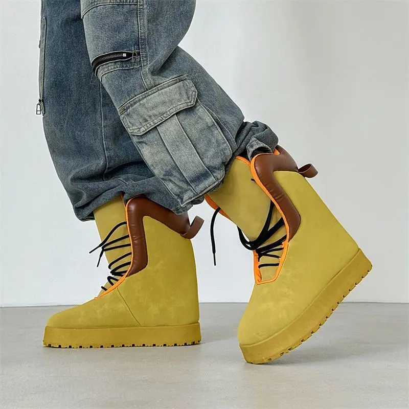 2024 Men\'s popular high-top platform bread snow boots street high-value trendy men trendy student big head board shoes