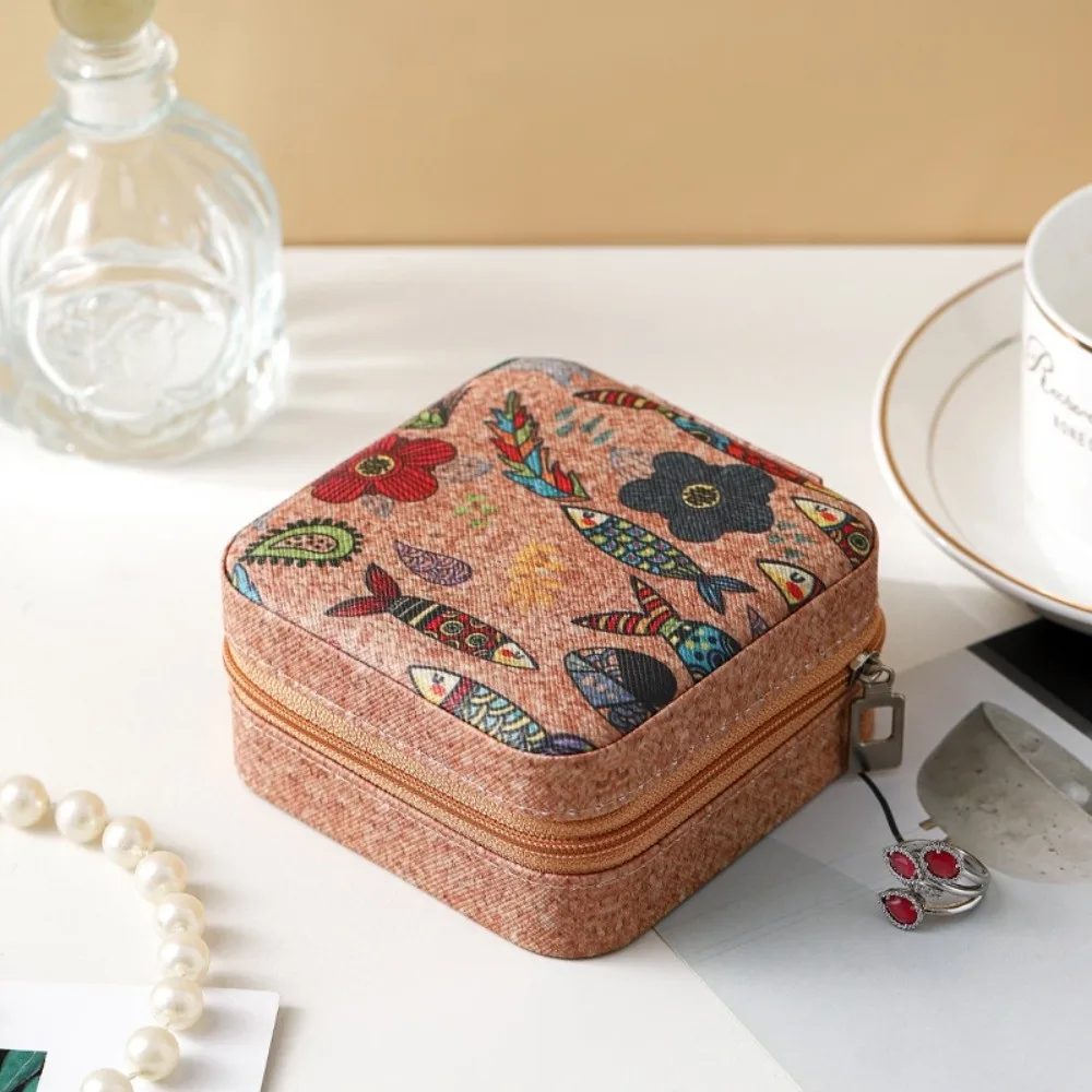 Advanced Travel Jewelry Box Printed Compact Portable Necklaces Storage Box Portable Multi-Layer Retro Rings Case Travel
