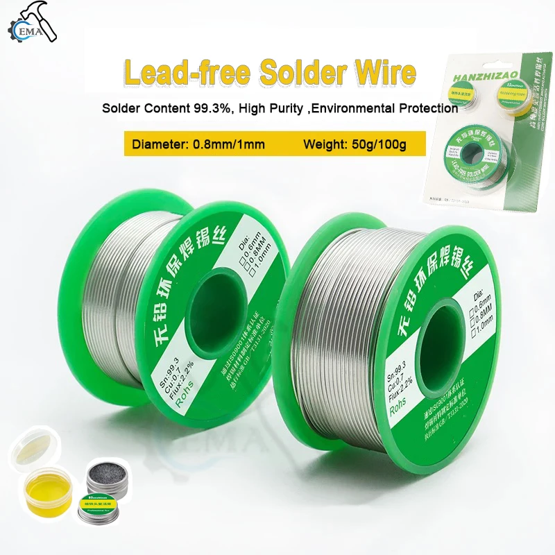 3in1 0.8mm Lead-free Solder Wire Set 50g Rosin No-clean Environmentally Friendly Sn99.3Cu0.7 For Electric Welding Soldering Tin