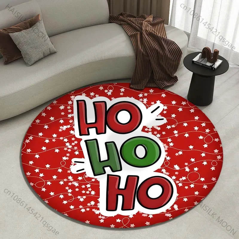 Festive red background with stars and HOHO design Printed round carpet living room sofa table large pet mat soft round carpet