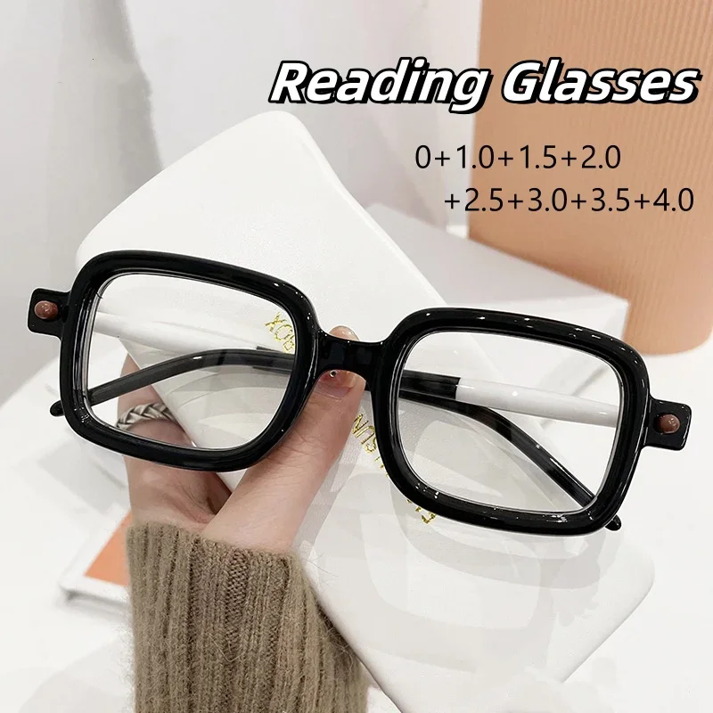 Middle Aged Reading Eyewear Anti Blue Light Retro Glasses Frame Trend Large Square Personalized Far Sight Eyeglasses To +4.0