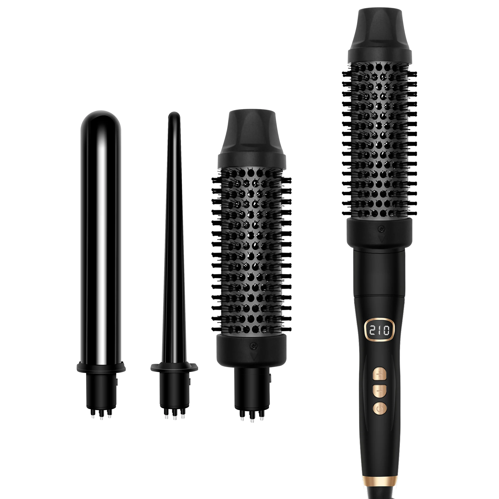 3 in 1 Curling Iron Set with Curling Brush 3 Interchangeable Ceramic Curling Wand Dual Voltage Hair Curler Heated Thermal Brush