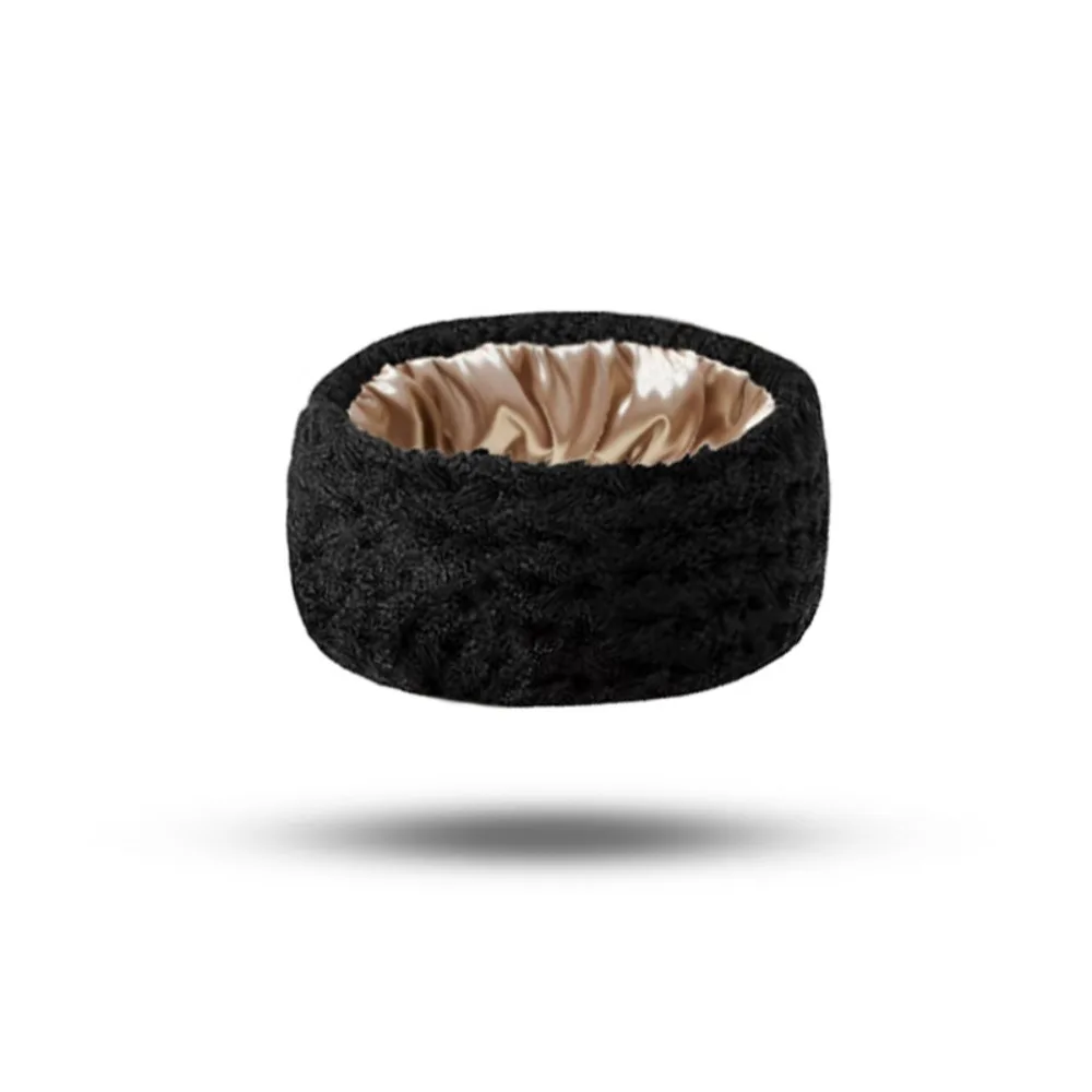 

Stylish Satin Lined Winter Knitted Headbands Versatile Windproof Sleep Ear Muffs Beanie Large Size Ear Warmers Cold Weather