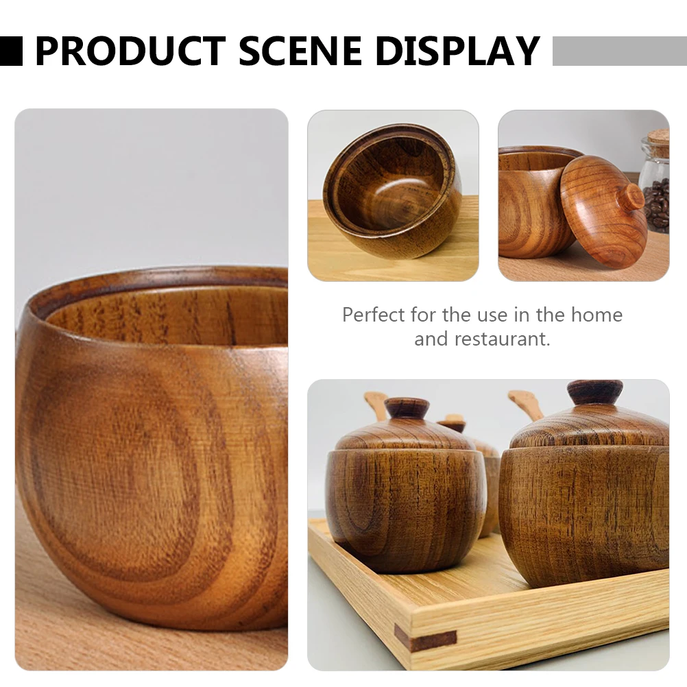 

Wooden Spice With Long Handle Spoon Salt Storage Container For Kitchen Restaurant Seasoning Pot Condiment Jar Kitchen