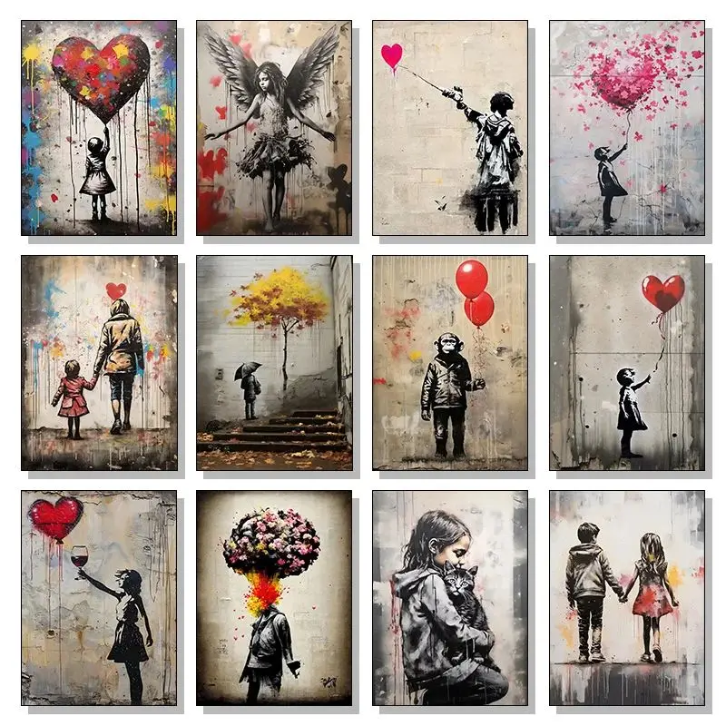 Banksy Graffiti Boy Girl with Balloon on Canvas Posters Prints Pop Street Wall Art Painting for Living Room Home  Cuadros