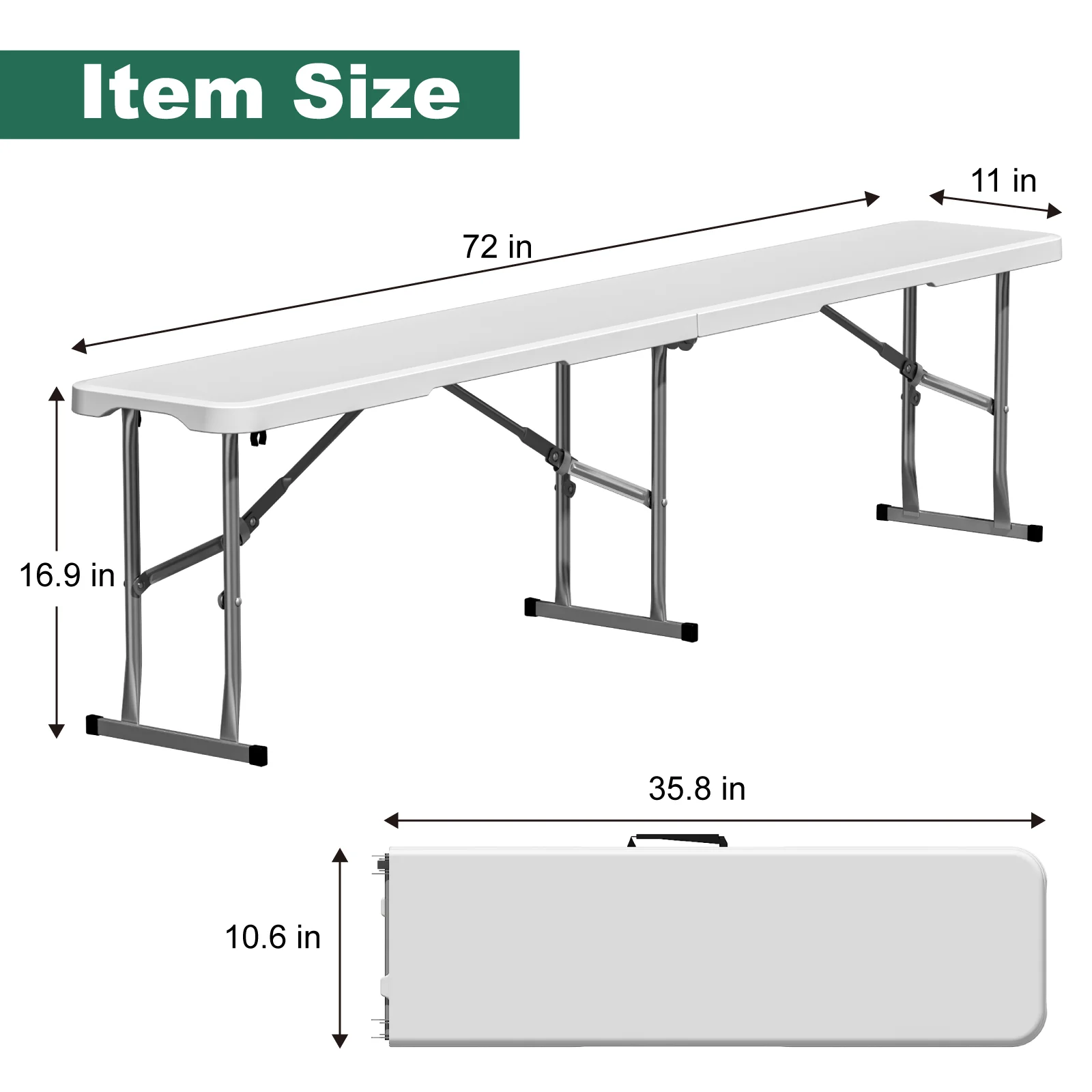 6FT Folding Bench 4 Pack, Plastic Bench With Carry Handle, Waterproof & Durable, For Indoor/Outdoor Activities, Picnic, Soccer, Camping, Dining, Black/White