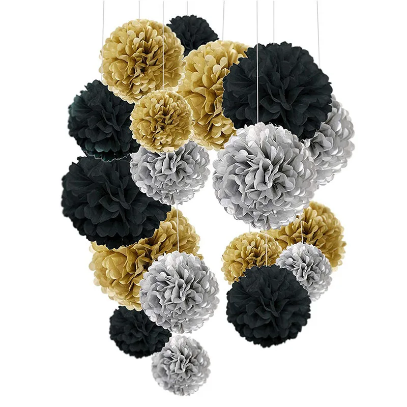 18PCS Tissue Paper Pom Poms Paper Flowers for Wedding Birthday Celebration Party Decorations and Outdoor Decor Baby Shower Decor