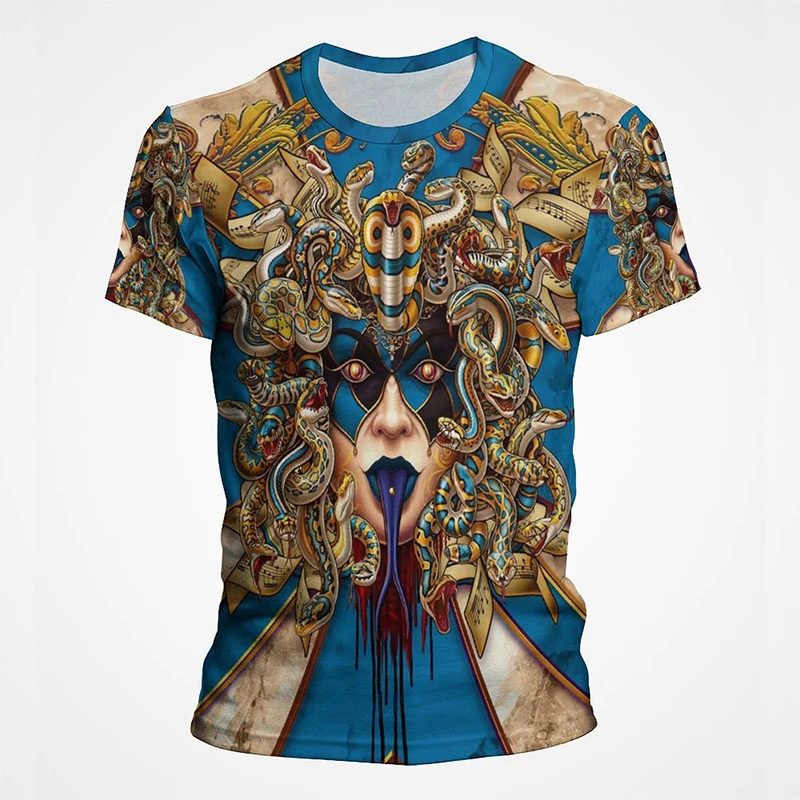 Cool Medusa Snake T Shirt Men Women Vintage Streetwear Men's T-shirt Fashion Summer Short Sleeve 3D Print Tops Goth Tee Clothes