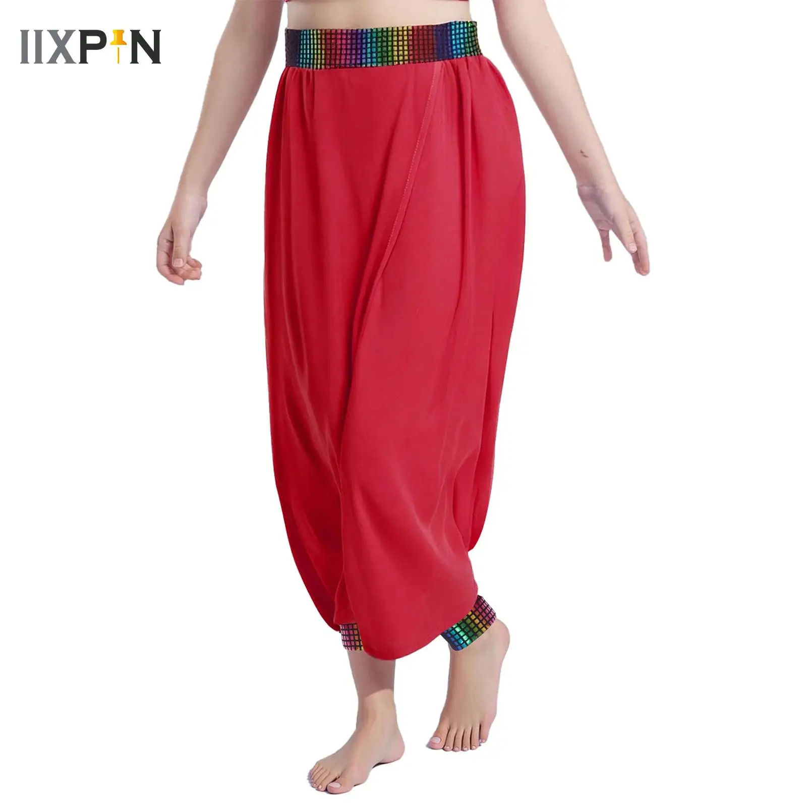 

Ballet Dance Pants for Girls Chiffon Overlay Long Trousers High Waist Fitness Gymnastics Party Jazz Dance Competition Costume