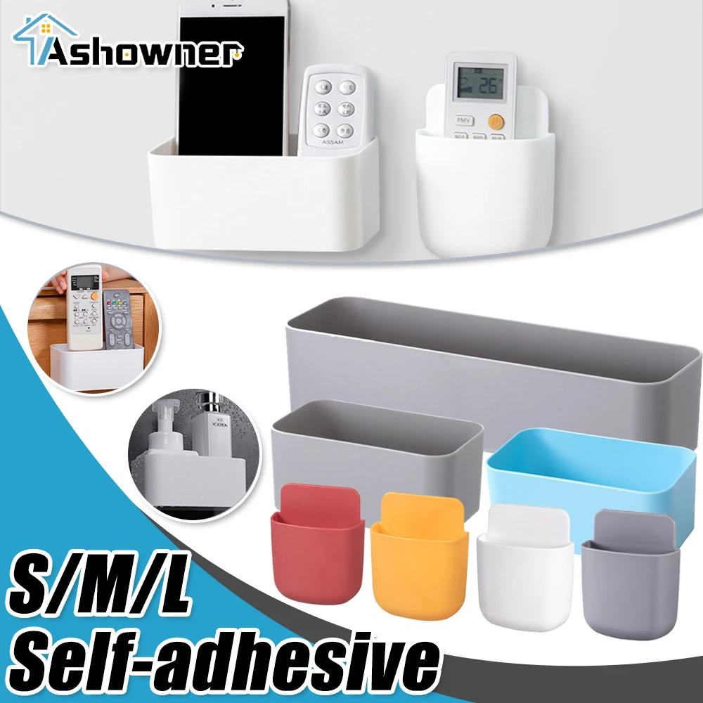 Wall Mounted Storage Box Cosmetic Remote Control Holder Bathroom Rack Wall Shelf Adhesive Storage Case Home Organizer Supplies