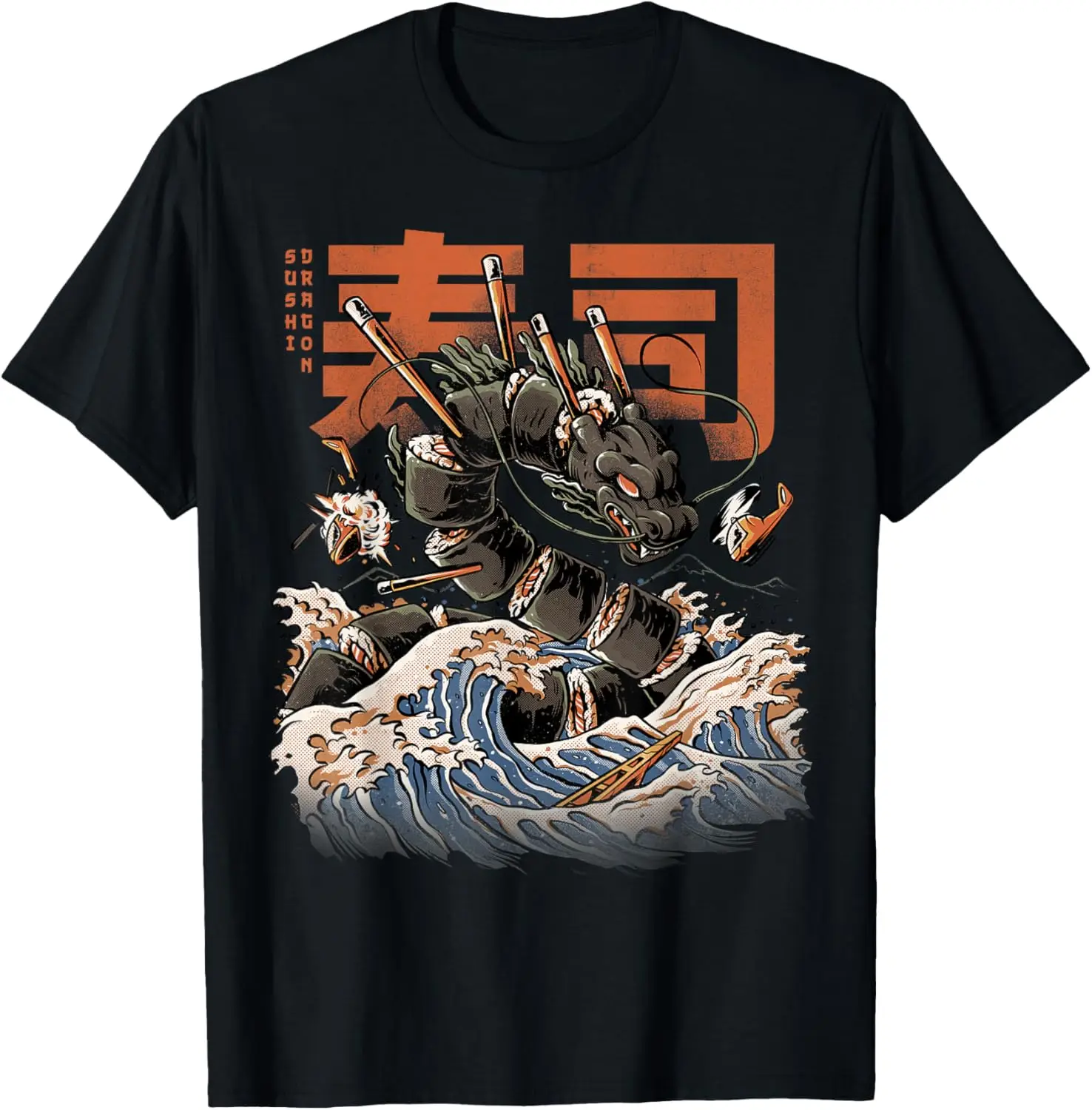 

Sushi Dragon Japanese Food Graphic Tee Men Breathable Short Sleeve T-Shirt Anime Style