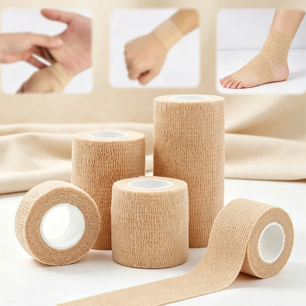 7 Rolls Breathable Self‑Adhesive Elastic Bandage, Beige Medical Tape Wrap for Wrist Ankle Finger Sports First Aid Supplies