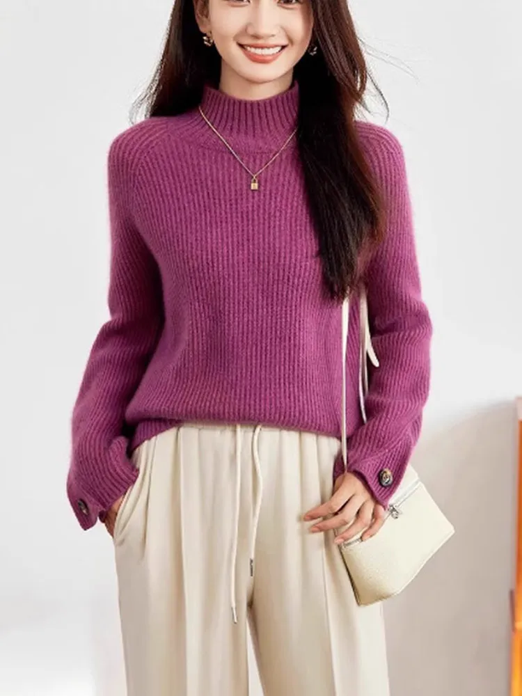 

Удобный повседневный длинный свитер Sve Camere, женский вязаный свитер с высоким воротником, модный ленивый свитер для поездок на работу Faion