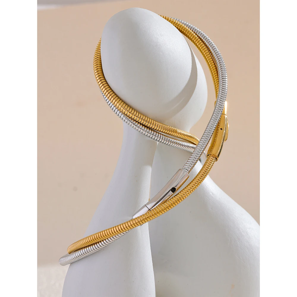 Yhpup Waterproof 18K PVD Plated Stainless Steel Collar Torques Necklace Fashion Metal Statement Charm Trendy Jewelry for Women