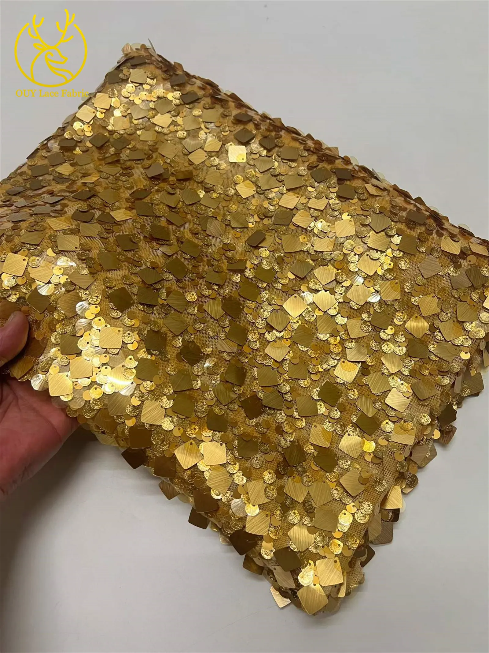 Neuer Stil, hochwertiger Tüll-Pailletten-Spitzenstoff, 2026, luxuriöser afrikanischer Spitzenstoff für nigerianische Hochzeiten, Abendkleider, Nähen, 5 Yards – Detail 7