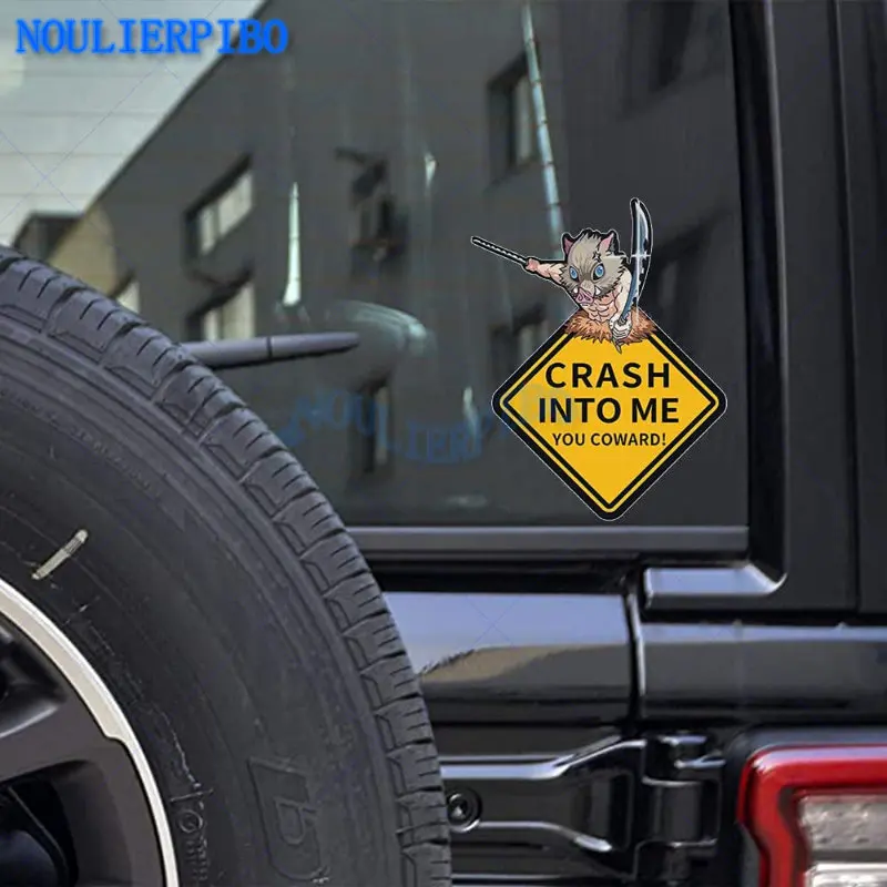 Funny Demon Slayer Car Sticker Crash Into Me You Coward Vinyl Sticker Car Window Truck Anime Car Accessories