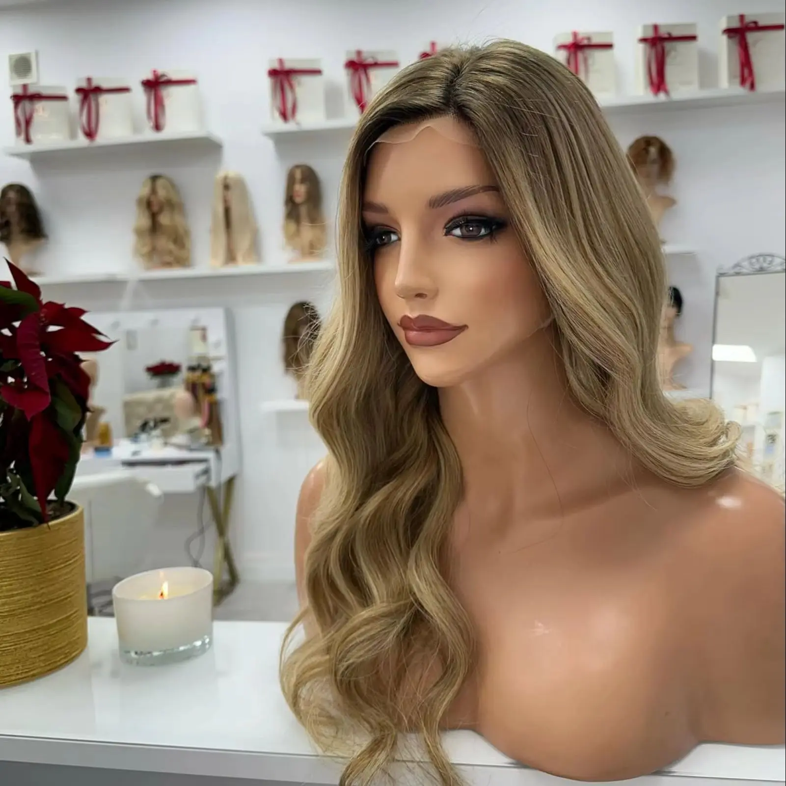 Trendy Body Wave Long Length Highlight Synthetic Lace Frontal Wigs High Density Ombre Caramel Brown Balayage Full Wigs Top Sale