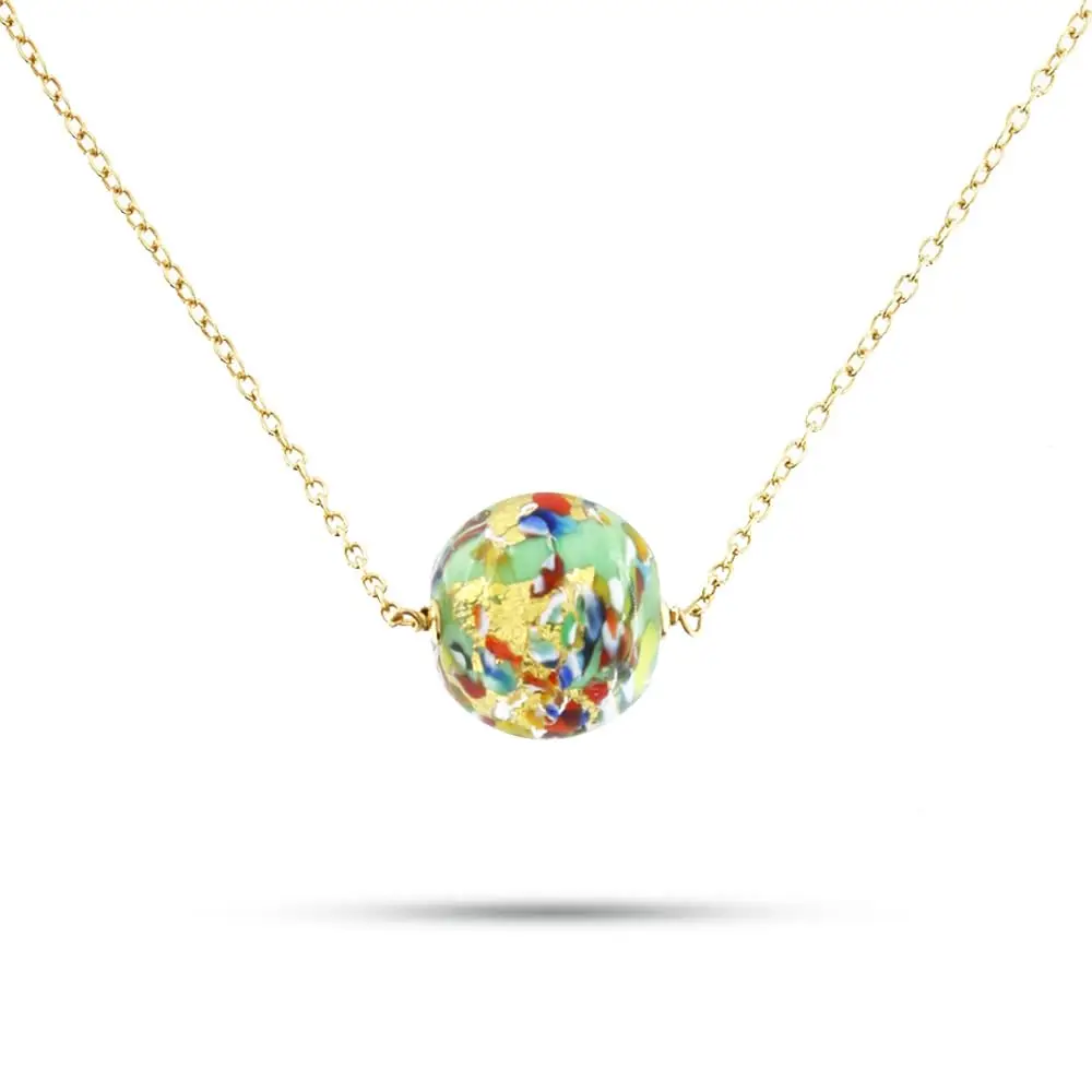 

- Chain Necklace with 16mm Sphere in Original Murano Glass'Harlequin' and 925 Silver - Certified Made in Italy Jewelry
