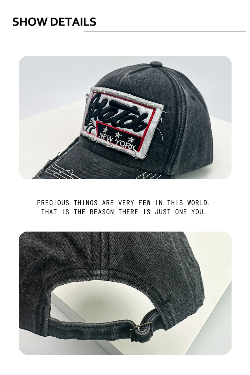 Neue Unisex Retro PATCH Brief Stickerei Baseball Hüte Sonnenschirm Koreanische Vielseitige Distress Schirmmützen Persönliche Mode Straße – Detail 3