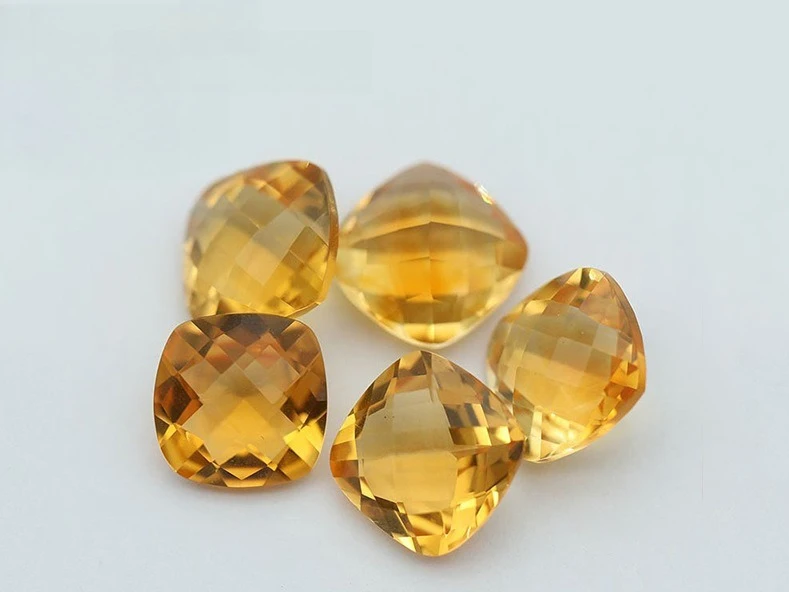 Direct Sales Natural Citrine Ring Face Fat Square Loose Stone Multi-specification Necklace Ring Inlay with Stone Color Treasure