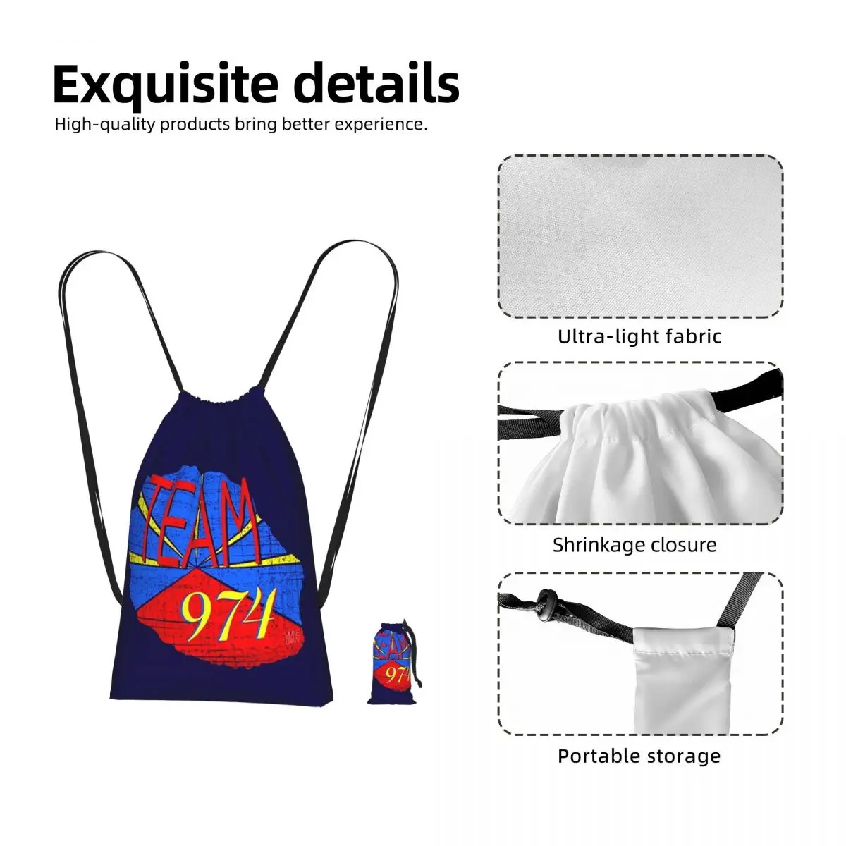 974 Reunion Island Logo Drawstring Backpack Sports Gym Bag Lightweight Foldable Storage Drawstring Bag for Men Women