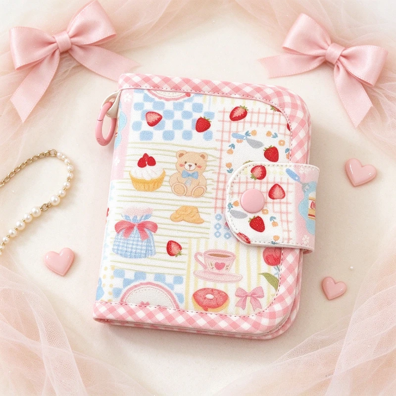 Cute Bear Cartoon Printed Wallet Girls Women Short Clutch Purse Card Holder ID Bank Card StorageCoin Bag with Zipper Closure