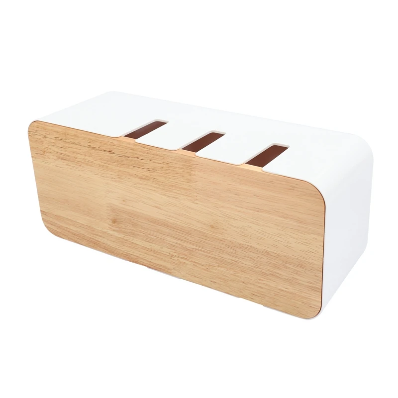 Cable Organizer Box Hard Plastic Desk Cable Management Box With Holder Wood Color Cover For Home Cable Winder Storage