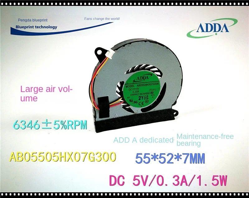 Original Ab05505hx07g300 5.5 Cm5v Max Airflow Rate Notebook Micro Turbine Cooling Fan