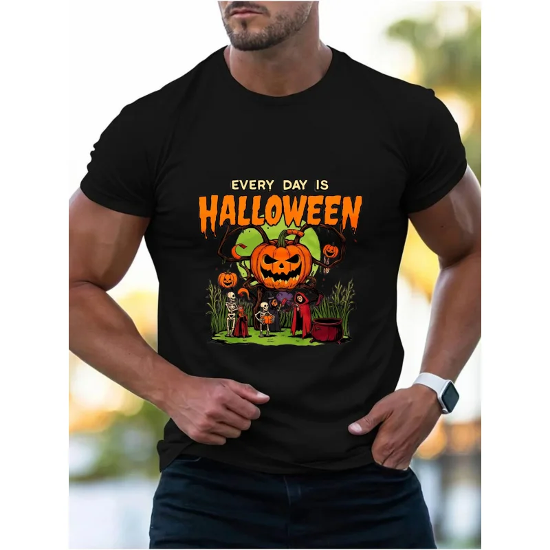تي شيرت رجالي أبيض كل يوم هو زي اليقطين للهالوين طباعة قطن عالي الجودة 180 جرام
