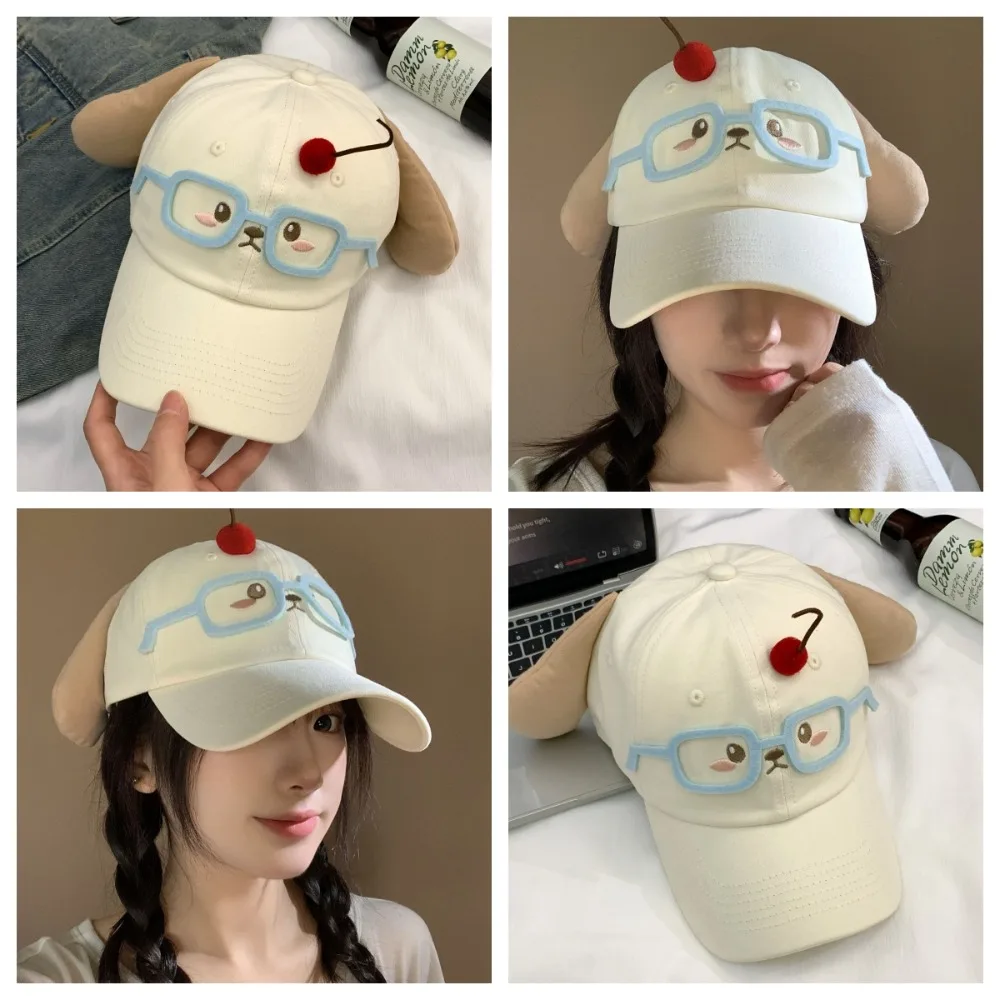 

Apparel Accessories Sunscreen Cherry Dog Baseball Cap Peaked Cartoon Glasses Puppy Cap Cute Cotton Puppy Hat with Ears Girls