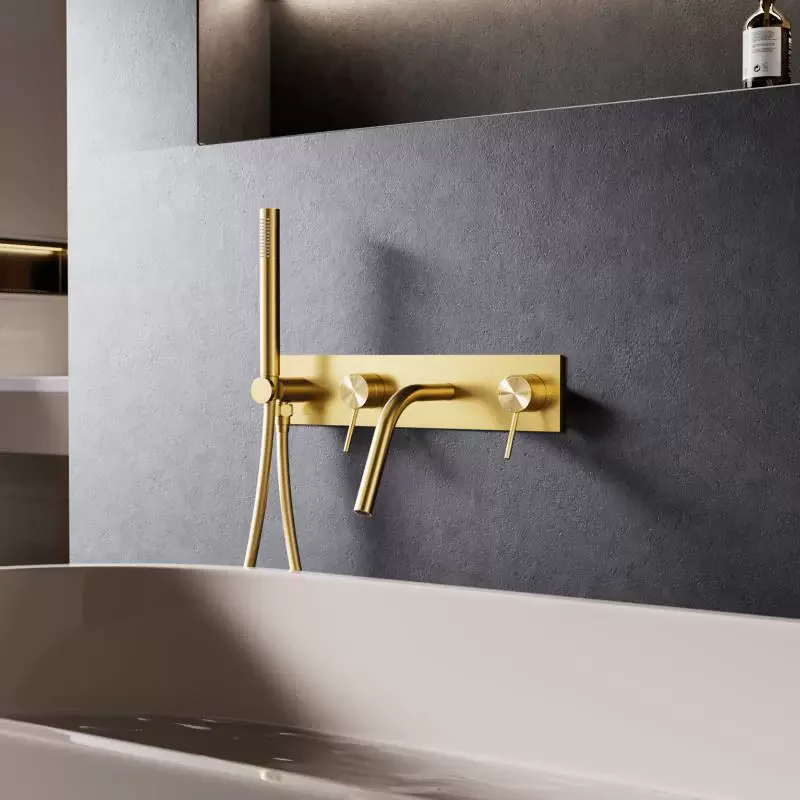 

Brushed Gold In-wall Bathtub Faucet Widespread Bathtub Sink Mixer Tap black Brass Bathroom Bath Shower Faucet Hand shower Head