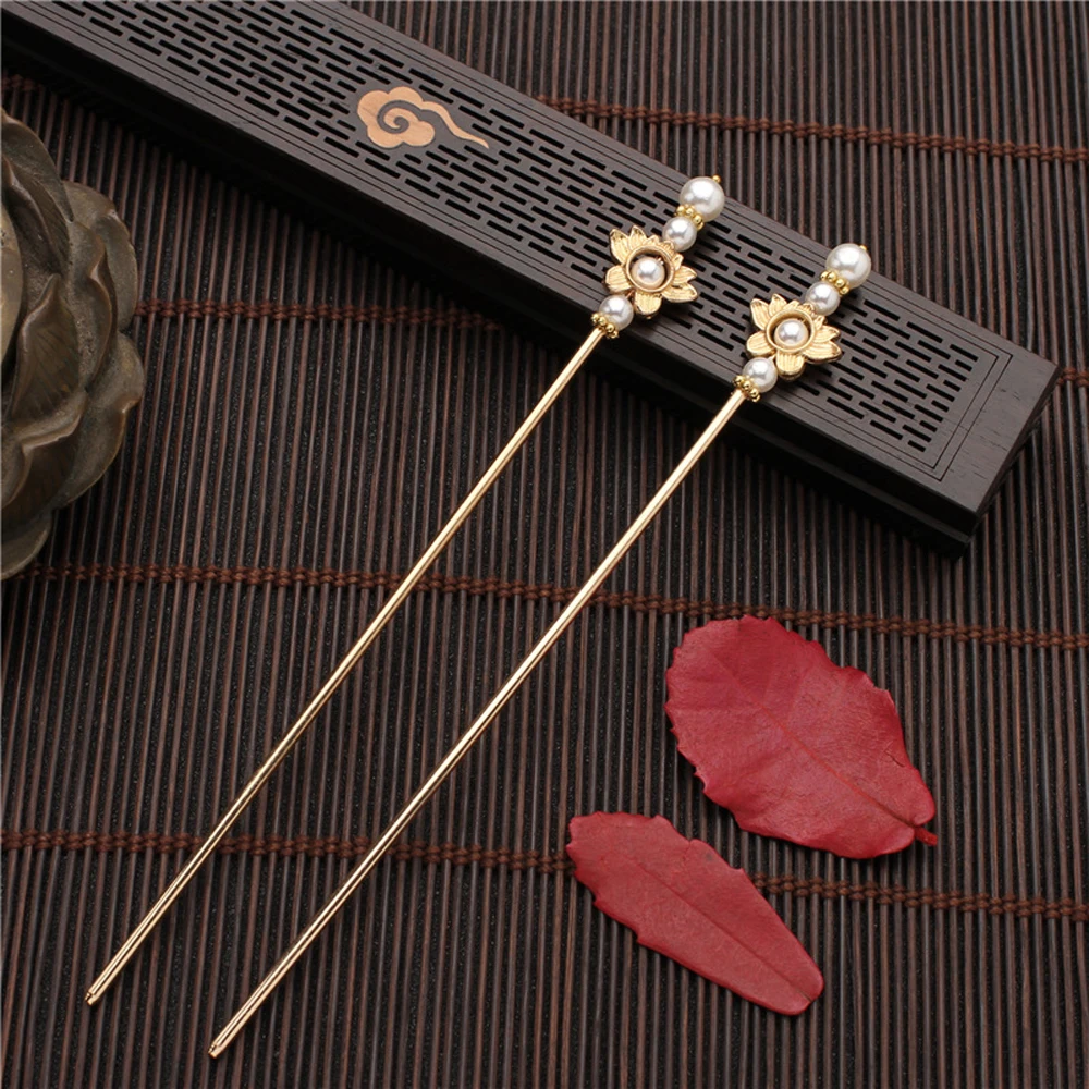 Fashion Headdress Chinese Classic Crystal Flower Plate Hair Fork Hair Accessories Pearl Hair Sticks Tassel Hairpin