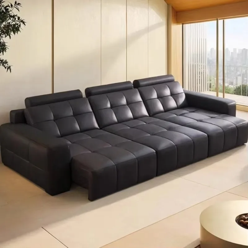 Electric Functional Three Seat Inflatable Sectional Sofa Bed Living Room 2025 New Model Retractable Reclining Genuine Leather