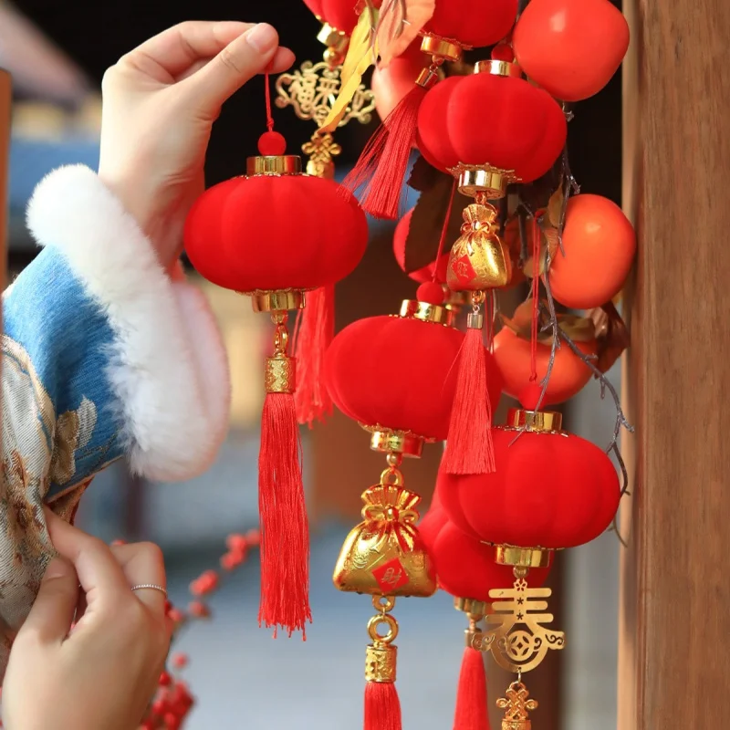 Adornos de linterna del Año del Caballo de Año Nuevo Chino, decoración de entrada de estilo chino, adornos flocados de bonsái, decoración para eventos y reuniones anuales