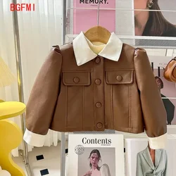 Baby Girls Leather Jackets Elegant Zipper Basic Jacket Spring Autumn 2025 Classics Handsome Baby Pu Outerwear Kids Clothing