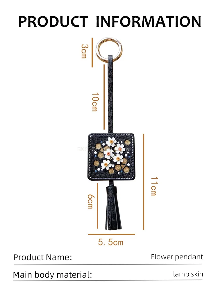 Handmade flower Bag Charm, Genuine Goat Leather Keychain, Wax Thread Saddle Stitch, Original Design Bag Pendant Decoration