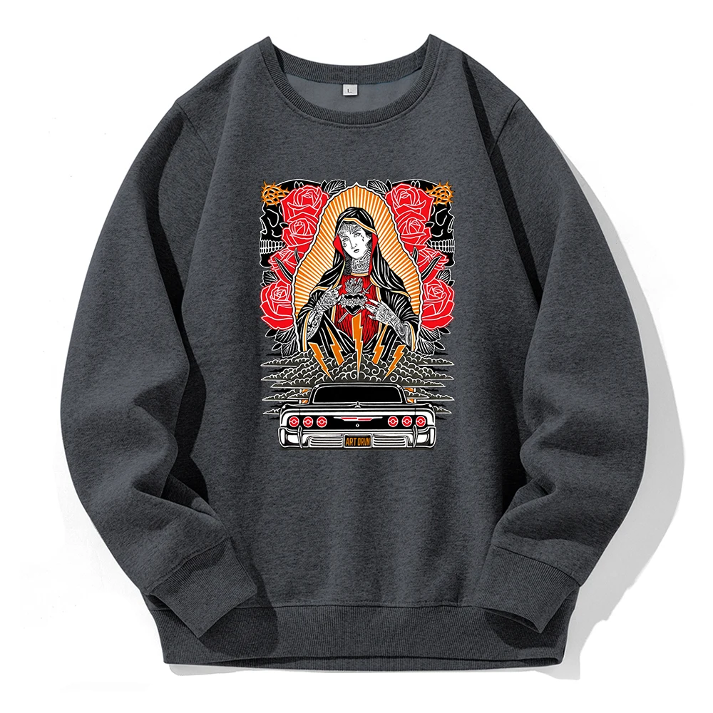 Rose Our Lady Of Guadalupe Printing Men Hoody Loose Oversized Hoodies Breathable Warm Hooded Shirtstreet Fashion Sport Tracksuit