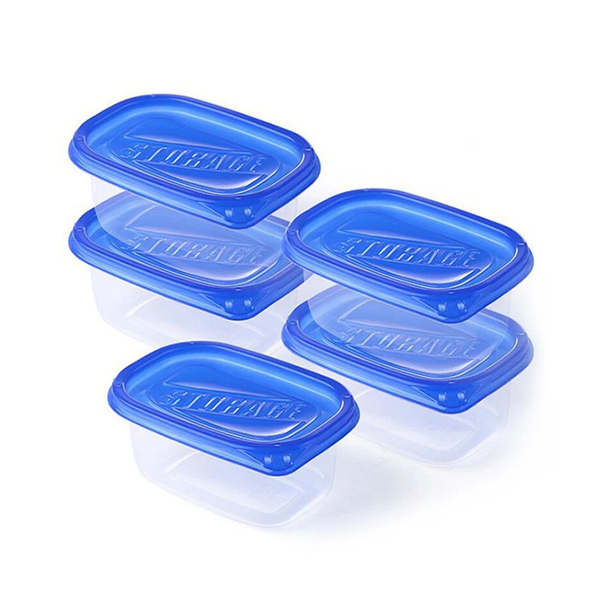 5 pcs Food Storage Containers,Plastic Boxes Set,280ml Per Box,Food Storage Box,For Kitchen Leakproof Freezable Box,Blue,Clear