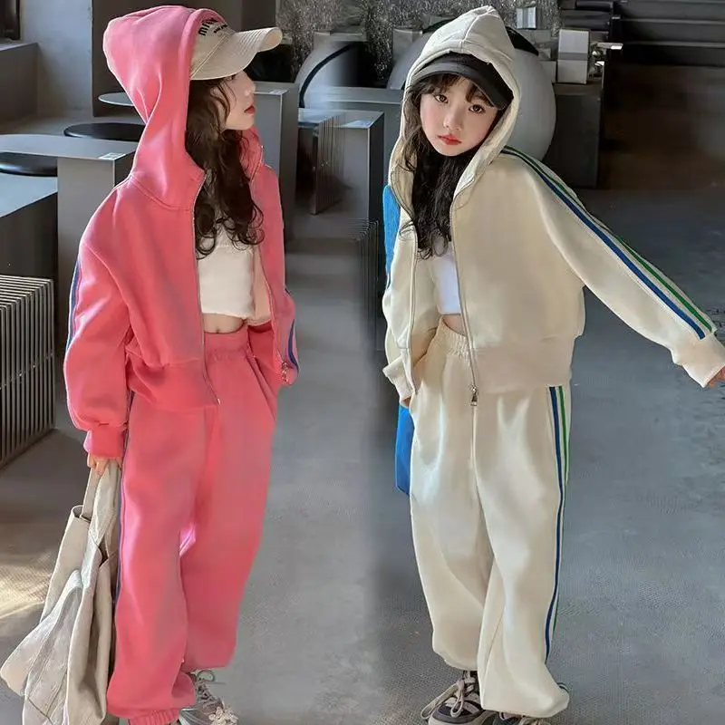 

Teenage girl set Spring and Autumn Korean version children's hooded jacket+pants two-piece set kids tracksuit set