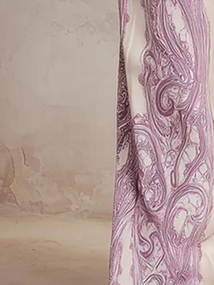 

Elegant Paisley Print 2 Piece Set Women Summer Lapel 3/4 Sleeve Shirt Top & Wide Leg Pants Streetwear Loose Trousers Suit
