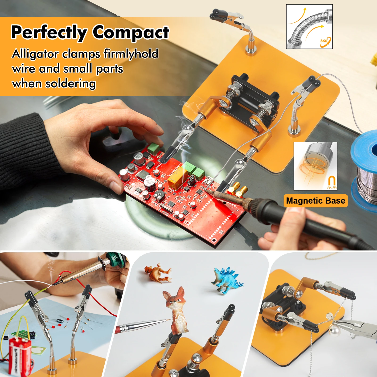 

Magnetic Helping Hands Soldering Tool PCB Holder Clamps Solder Third Hand Tool with 2 Metal Gooseneck Arm for Electronics Repair