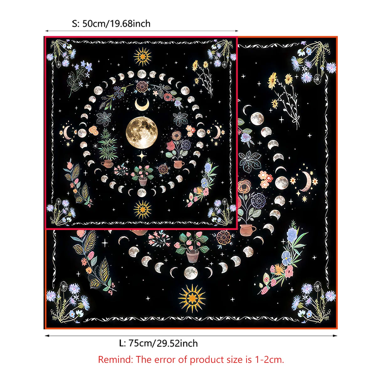 Botanical Moon Altar Cloth Tarot Mat Triple Moon Flower Spread Tarot Reading Cloth Spiritual Oracle Card Pad Divination Tools