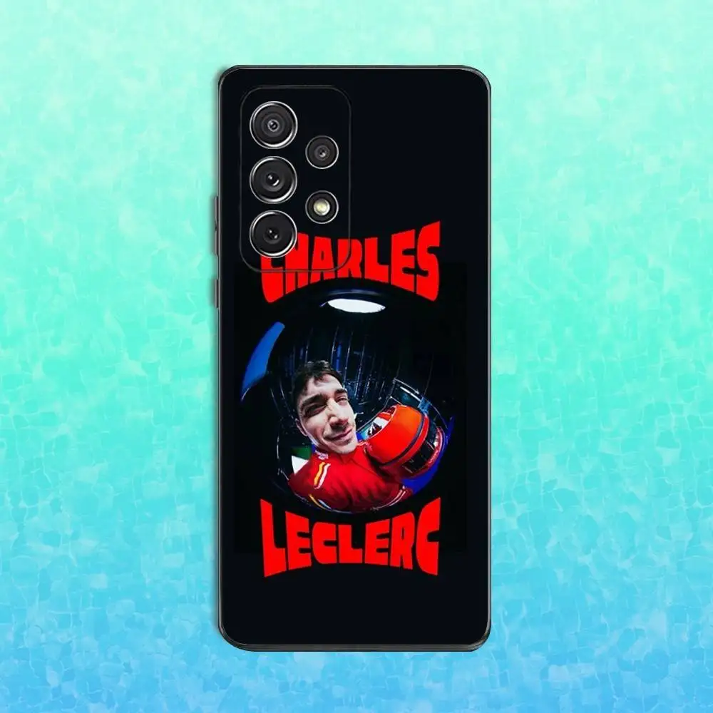 Casing Ponsel F1 C-Charles L-Leclerc-16 untuk Samsung S25,S24,S23,S22,S21,S20,S10,Ultra,Plus,Lite,FE, Sampul Hitam Silikon Lembut